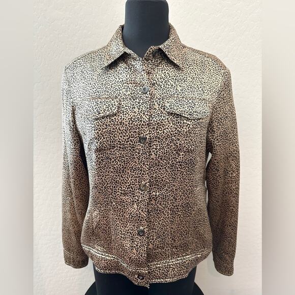 WORTHINGTON | Leopard Print Button Front Jacket Silk Y2K Style | Medium - Picture 2 of 7
